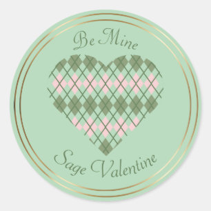 Sticker Rond Cœurs de sauge Cœur d'argyle sauge et rose 