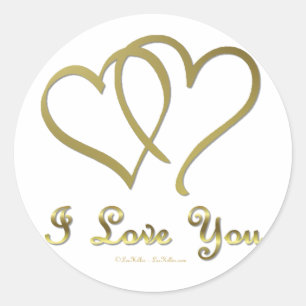 Sticker Rond Cœurs d'Or Enlacés Je T'Aime