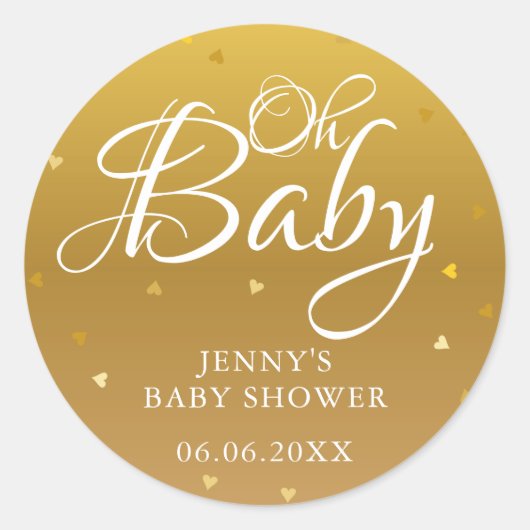Sticker Rond Coeurs d'or Oh Baby shower bébé / Sprinkle (Devant)