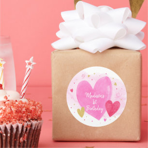 Sticker Rond Coeurs d'or rose amoureux Anniversaire
