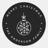 Sticker Rond Coeurs d'ornement de Noël noir et blanc (Devant)