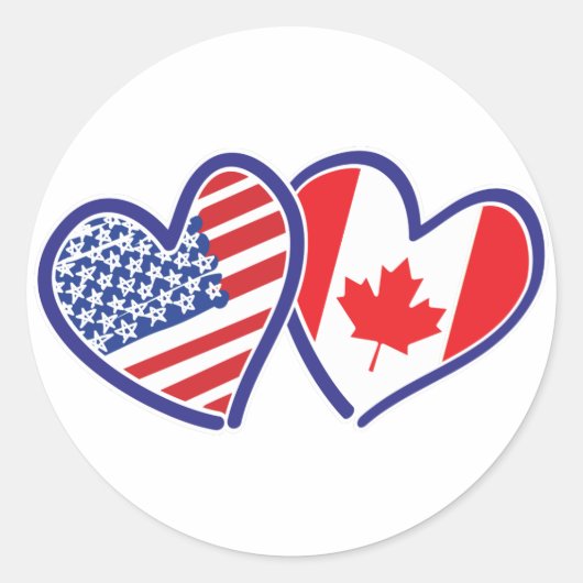 Sticker Rond Coeurs du drapeau canadien et américain (Devant)