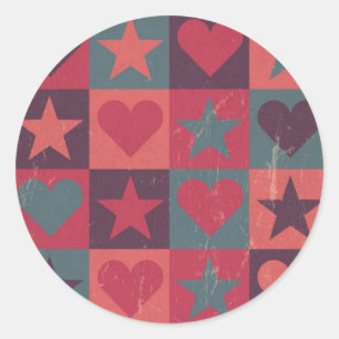 Sticker Rond Coeurs Et Étoiles Motif Rose