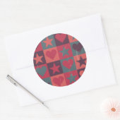 Sticker Rond Coeurs Et Étoiles Motif Rose (Enveloppe)