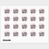 Sticker Rond Cœurs et points roses et bleus lettrage moderne (Feuille)