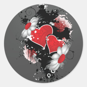 Sticker Rond Coeurs foncés sur Noir