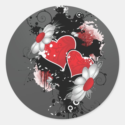 Sticker Rond Coeurs foncés sur Noir (Devant)