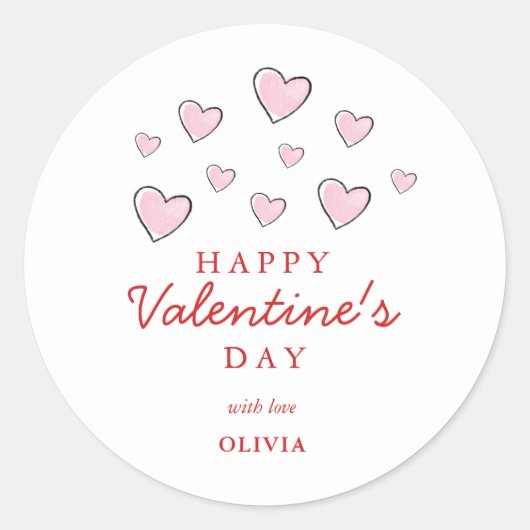 Sticker Rond Coeurs Heureuses Saintes-Valentin rose et blanc (Devant)