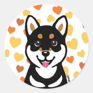 Sticker Rond Coeurs heureux Stikers de chien de Kuro Shiba Inu