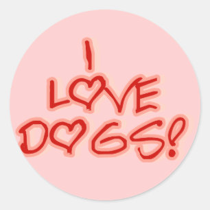 Sticker Rond Coeurs I Love Chiens Tshirts et cadeaux