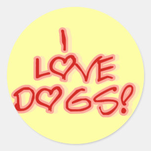 Sticker Rond Coeurs I Love Chiens Tshirts et cadeaux