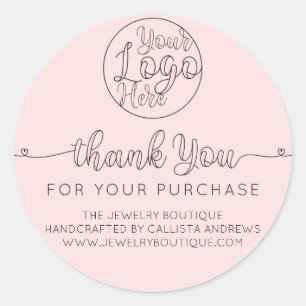 Sticker Rond Coeurs manuscrits simples rose Merci client