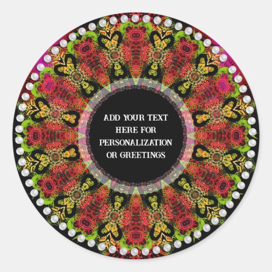 Sticker Rond Coeurs mayas Psychédélique Géométrique Mandala (Devant)