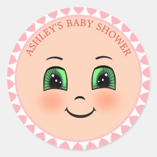 Sticker Rond Coeurs mignons et Baby shower de visage heureux (Devant)
