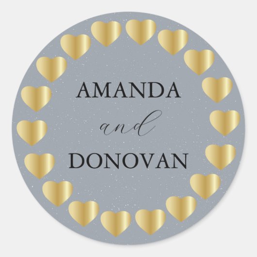 Sticker Rond Coeurs minimaux Mariage bleu poussiéreux sceau (Devant)