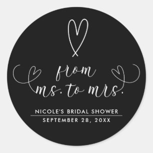 Sticker Rond Cœurs modernes Noir Blanc Mlle à Mme Mariage