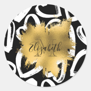 Sticker Rond Coeurs Motif et Golden Foil