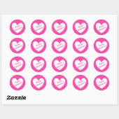 Sticker Rond Coeurs polka blanc sur rose fuchsia (Feuille)