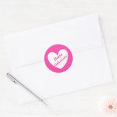 Sticker Rond Coeurs polka blanc sur rose fuchsia (Enveloppe)