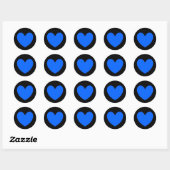 Sticker Rond Coeurs polka bleu sur noir (Feuille)