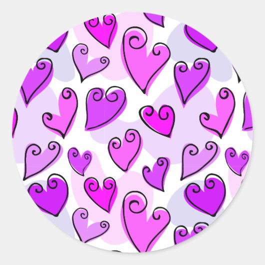 Sticker Rond Coeurs pourpres Fille Mignonne Jour des Valentines (Devant)
