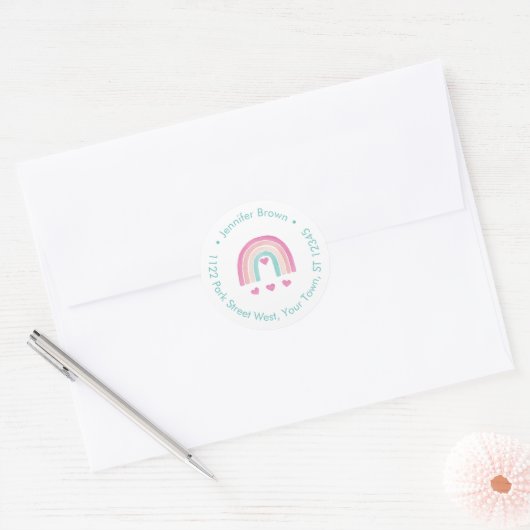 Sticker Rond Coeurs Rainbows colorés Adresse de retour (Enveloppe)