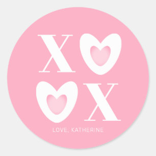 Sticker Rond Coeurs rose XOXO typographie moderne girly mignon