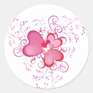 Sticker Rond Coeurs roses