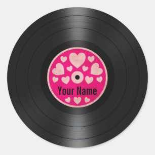 Sticker Rond Coeurs roses - Album de disque vinyle personnalisé