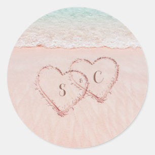 Sticker Rond Coeurs roses dans le mariage plage de destination 