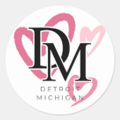 Sticker Rond Coeurs roses de Detroit Michigan (Devant)