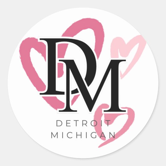 Sticker Rond Coeurs roses de Detroit Michigan (Devant)