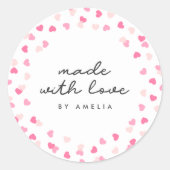Sticker Rond Coeurs Roses Éparpillés Confetti Fabriqué Avec Amo (Devant)