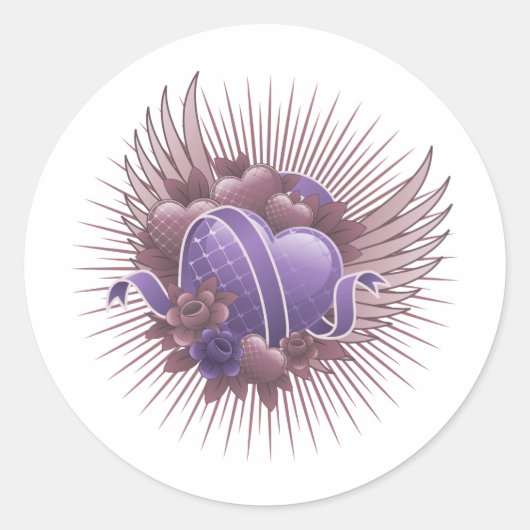Sticker Rond Coeurs Roses et ailes (Devant)