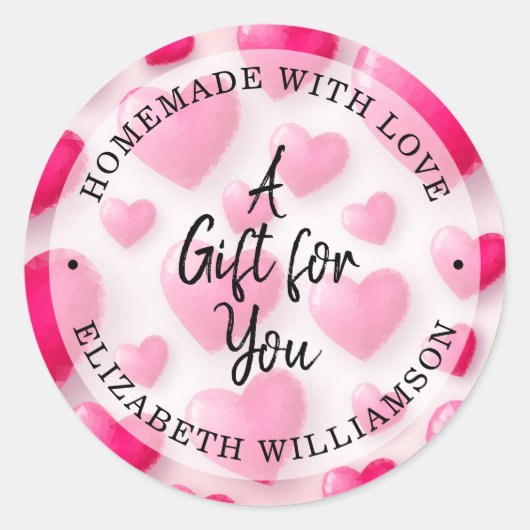 Sticker Rond Coeurs roses fait maison avec amour (Devant)