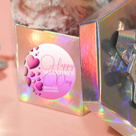 Sticker Rond Coeurs roses mignons Heureuses Saintes-Valentin va