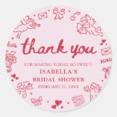 Sticker Rond Cœurs Roses Rouges Dessinés à la Main pour Mariage (Devant)