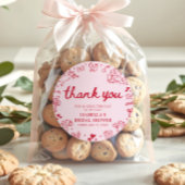 Sticker Rond Cœurs Roses Rouges Dessinés à la Main pour Mariage