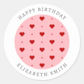 Sticker Rond Coeurs roses rouges mignons Nom du texte personnal (Devant)
