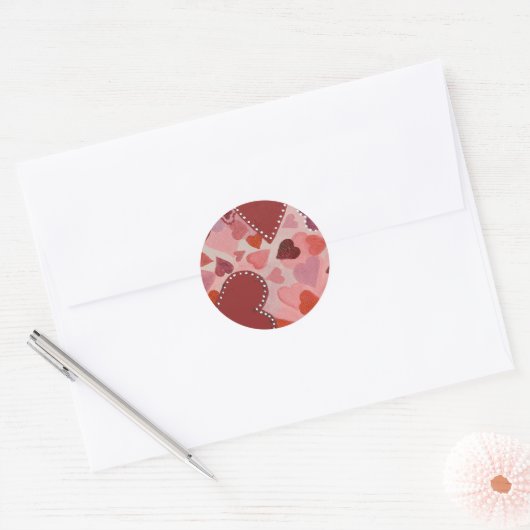 Sticker Rond Coeurs rouge et rose (Enveloppe)