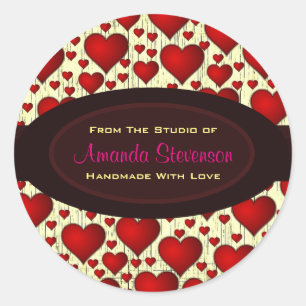 Sticker Rond Coeurs Rouge Lumineux Fait À La Main Avec Amour