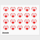 Sticker Rond Coeurs rouges avec amour (Feuille)