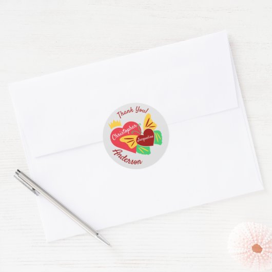 Sticker Rond Coeurs rouges, Merci papillon (Enveloppe)