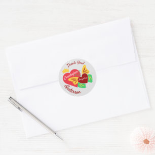 Sticker Rond Coeurs rouges, Merci papillon