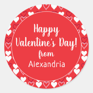 Sticker Rond Cœurs rouges personnalisés Joyeuse Saint-Valentin