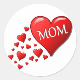STICKER ROND COEURS ROUGES POUR MOM