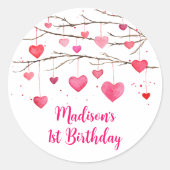 Sticker Rond Coeurs rouges roses Chérie Anniversaire (Devant)