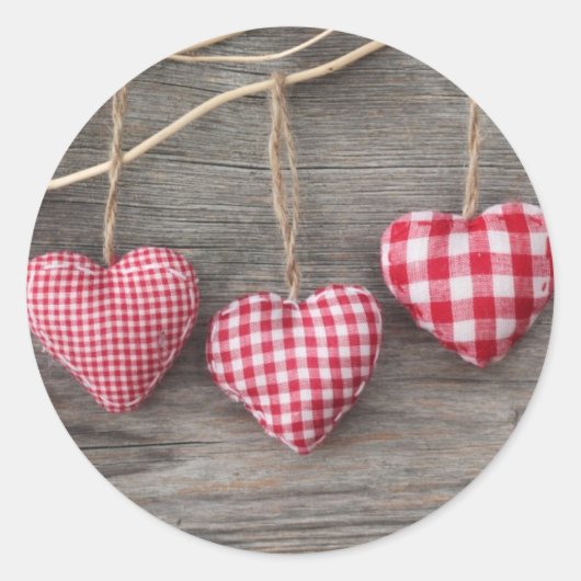 Sticker Rond Coeurs rouges sur table en bois (Devant)
