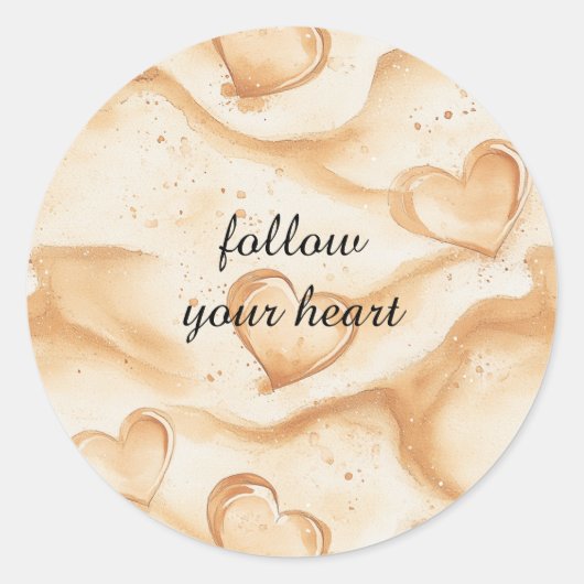 Sticker Rond Cœurs Tropicaux sur Plage de Sable   (Devant)