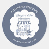 Sticker Rond Coffee Brunch Theme Bebe Cafe Blue Baby Shower (Devant)